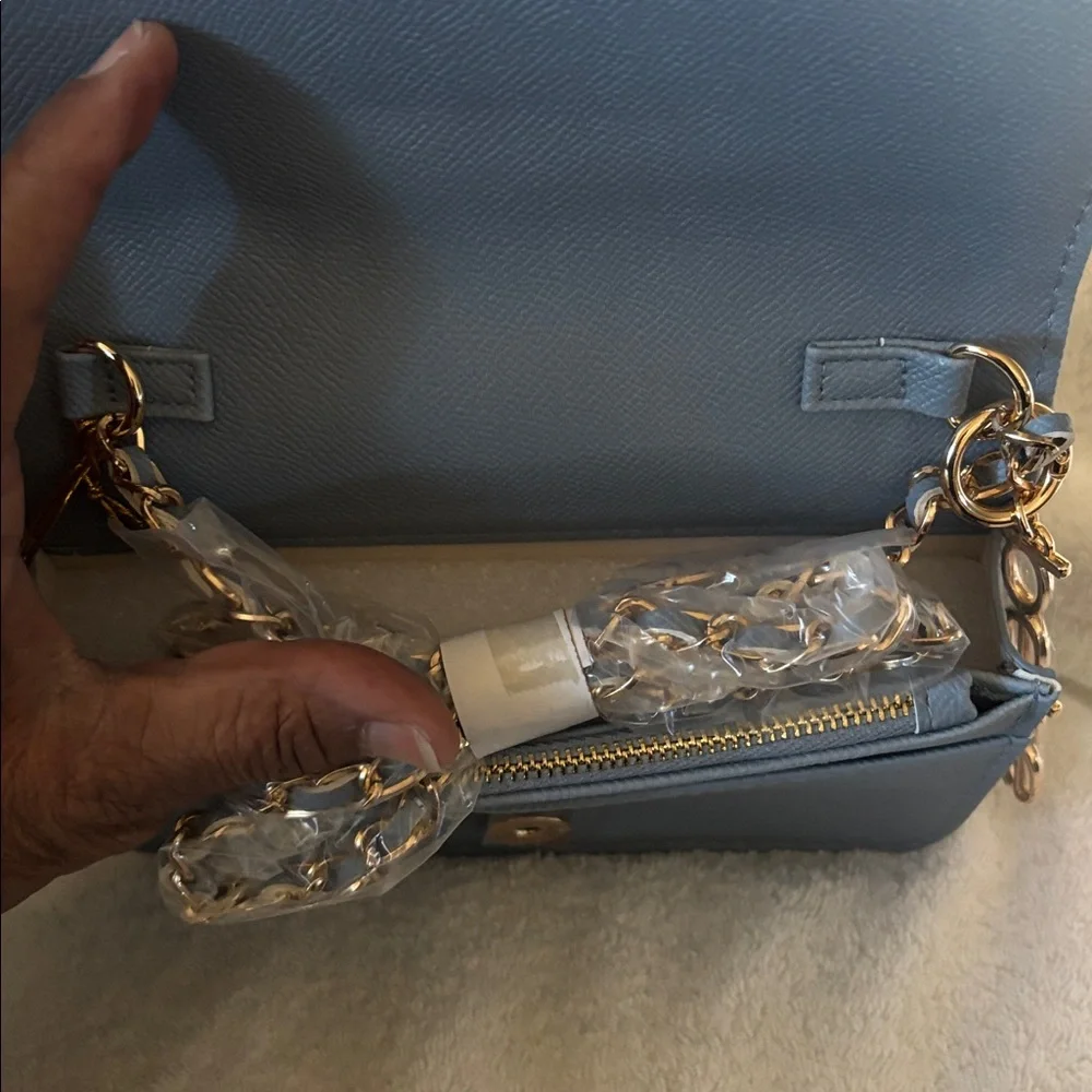 Bebe Sky Blue Clutch with Gold Accents - Picture 3 of 5